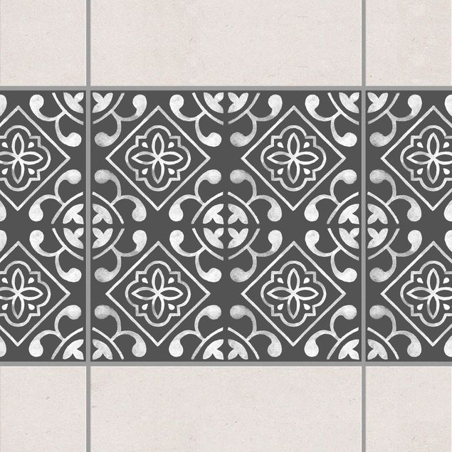 Fliesen Bordüre - Dunkelgrau Weiß Muster Serie No.02 - 15cm x 15cm Fliesensticker Set