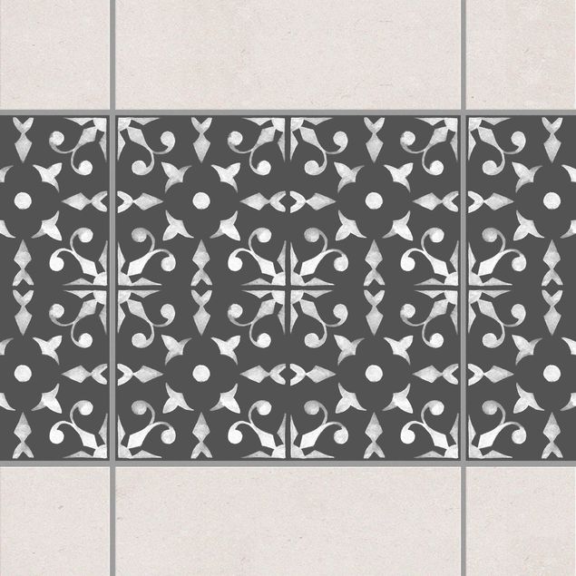 Fliesen Bordüre - Dunkelgrau Weiß Muster Serie No.06 - 15cm x 15cm Fliesensticker Set