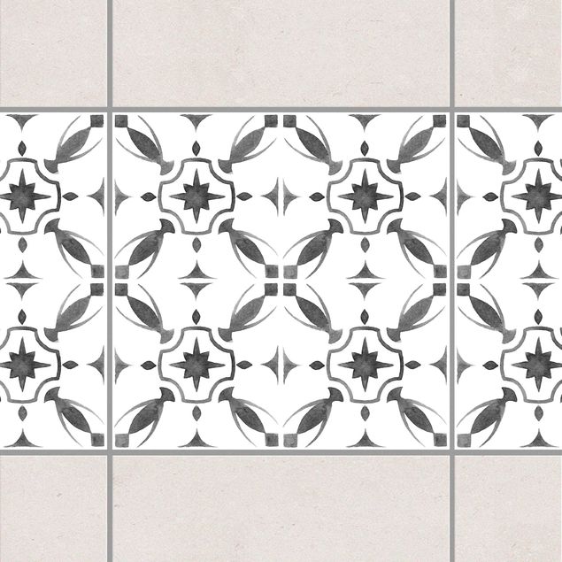 Fliesen Bordüre - Grau Weiß Muster Serie No.1 - 15cm x 15cm Fliesensticker Set