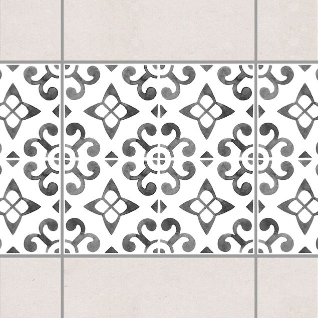 Fliesen Bordüre - Grau Weiß Muster Serie No.5 - 10cm x 10cm Fliesensticker Set