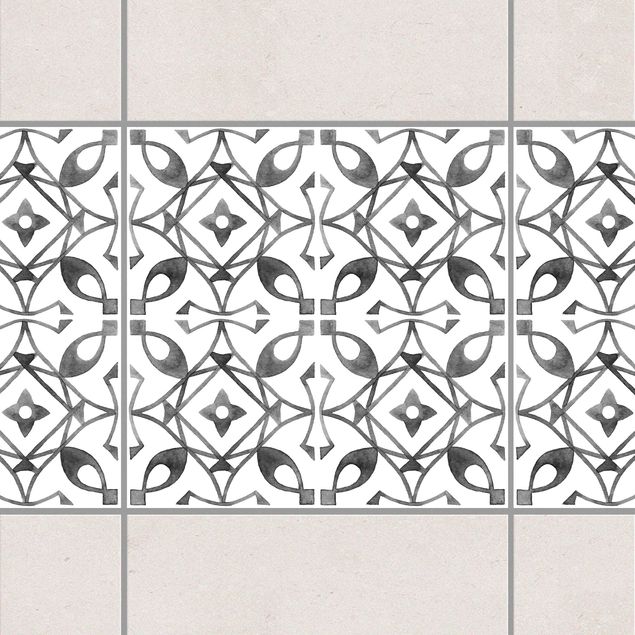 Fliesen Bordüre - Grau Weiß Muster Serie No.8 - 15cm x 15cm Fliesensticker Set