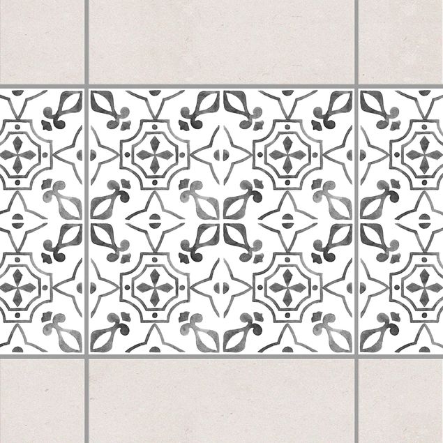 Fliesen Bordüre - Grau Weiß Muster Serie No.9 - 15cm x 15cm Fliesensticker Set