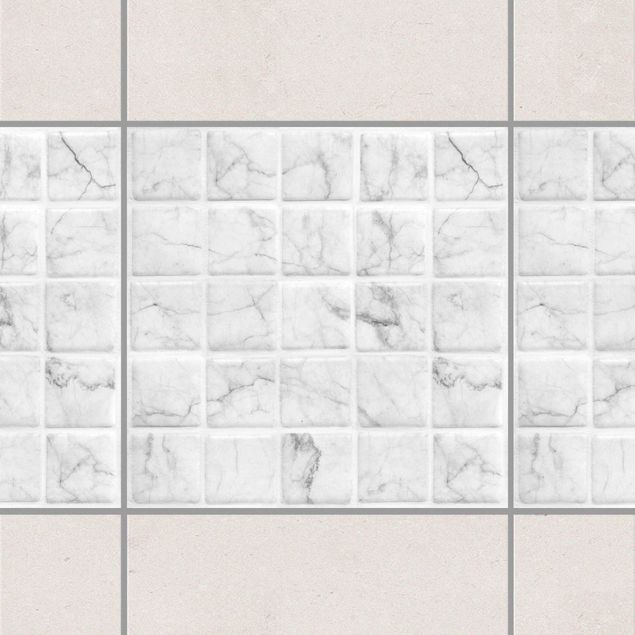 Fliesen Bordüre - Mosaikfliese Mamoroptik Bianco Carrara 10x10 cm - Fliesensticker Set