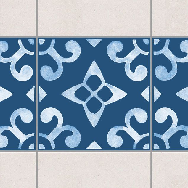 Fliesen Bordüre - Muster Dunkelblau Weiß Serie No.5 - 10cm x 10cm Fliesensticker Set