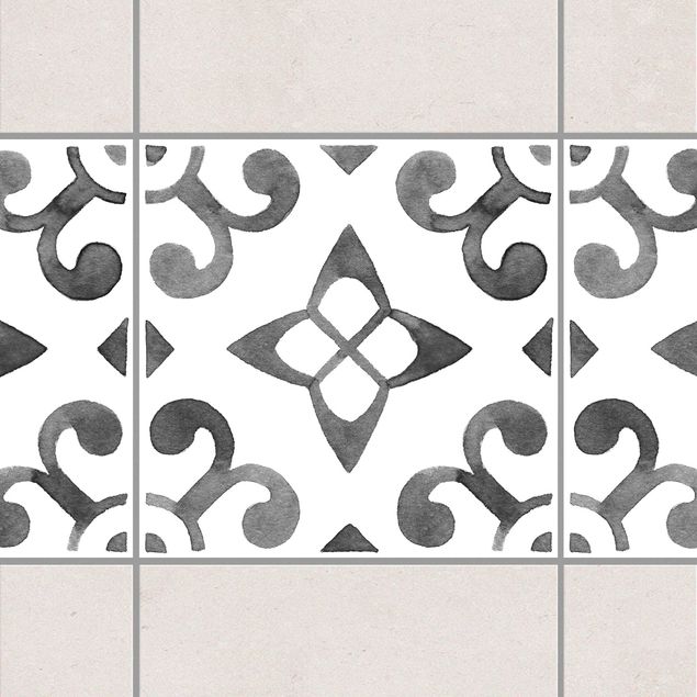 Fliesen Bordüre - Muster Grau Weiß Serie No.5 - 15cm x 15cm Fliesensticker Set