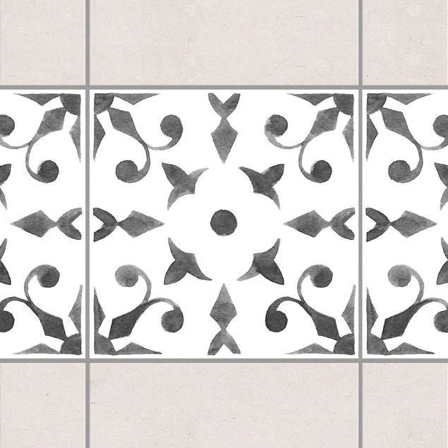 Fliesen Bordüre - Muster Grau Weiß Serie No.6 - 15cm x 15cm Fliesensticker Set