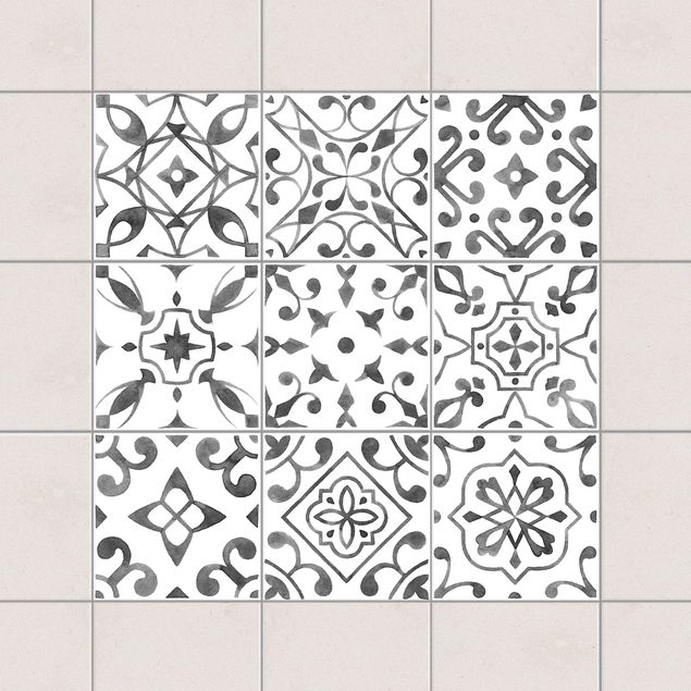 Fliesenaufkleber - Muster Grau Weiß Set