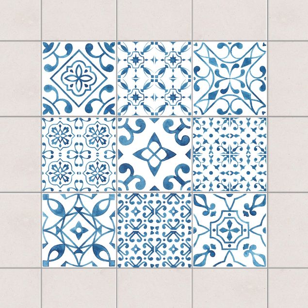 Fliesenaufkleber - Blau Weiß Muster Mix
