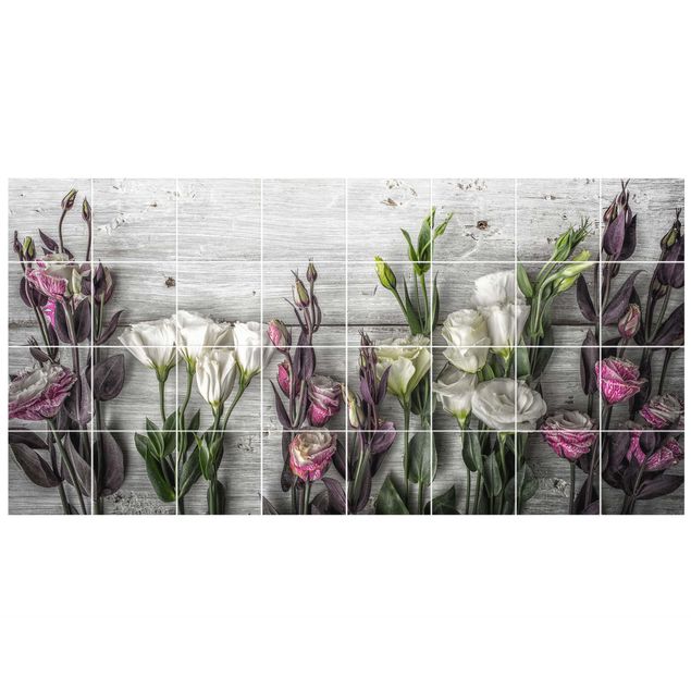 Fliesenbild - Tulpen-Rose Shabby Holzoptik