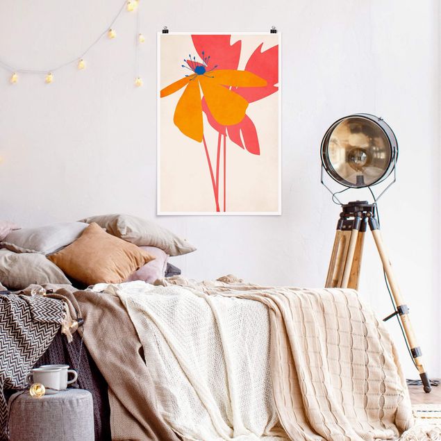Poster - Florale Schönheit Rosa und Orange - Hochformat 2:3