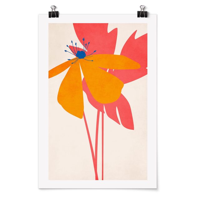 Poster - Florale Schönheit Rosa und Orange - Hochformat 2:3