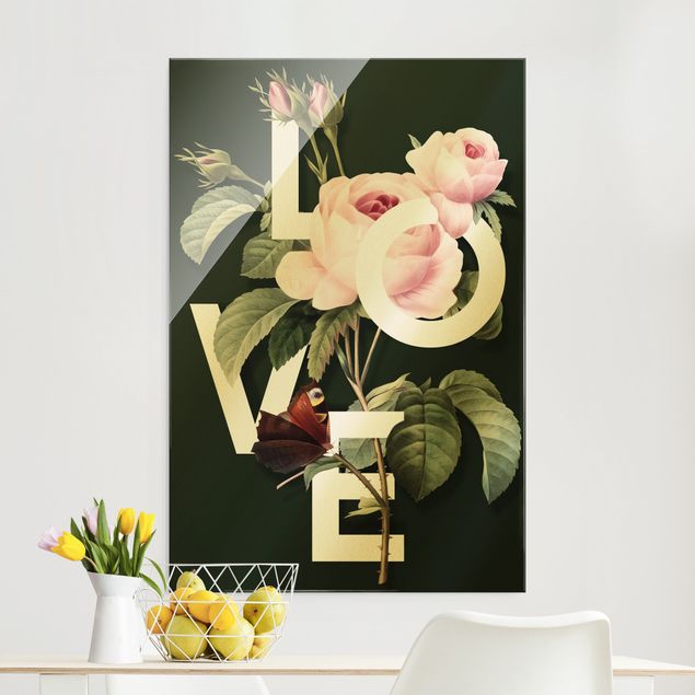 Glas Magnettafel Florale Typografie - Love