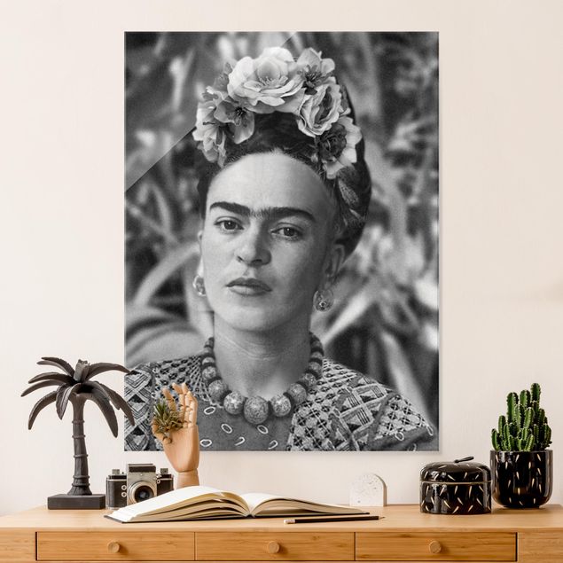Magnettafel Glas Frida Kahlo Foto Portrait mit Blumenkrone