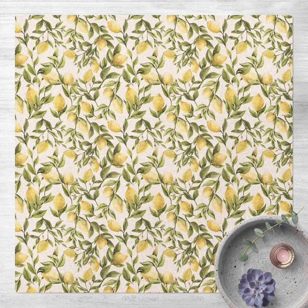 Moderner Teppich Fruchtige Zitronen mit Blättern
