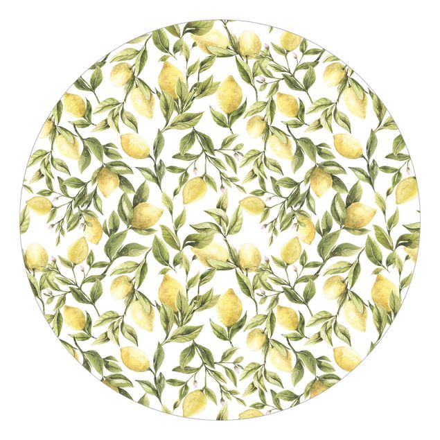 Runde Tapete selbstklebend - Fruchtige Zitronen mit Blättern