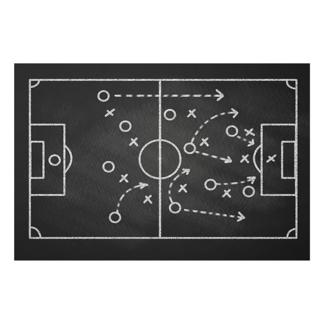 Glasbild - Fußballstrategie auf Tafel - Querformat