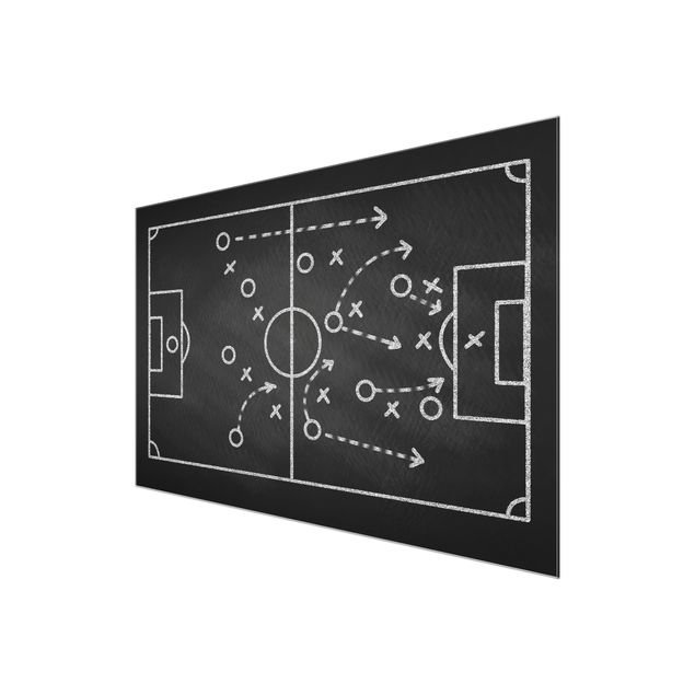 Glasbild - Fußballstrategie auf Tafel - Querformat