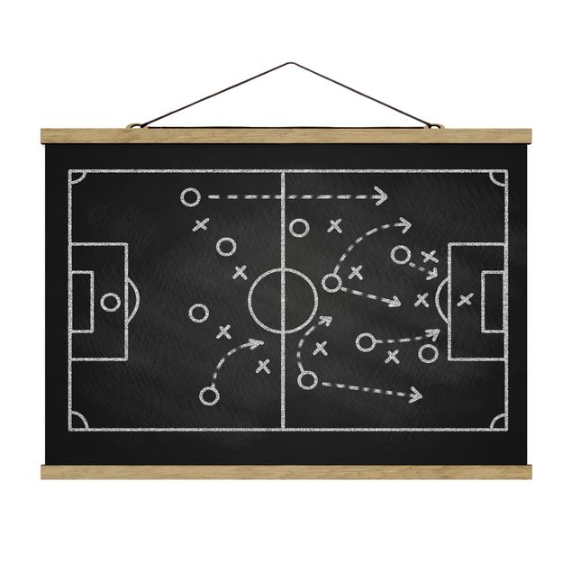 Stoffbild mit Posterleisten - Fußballstrategie auf Tafel - Querformat 3:2