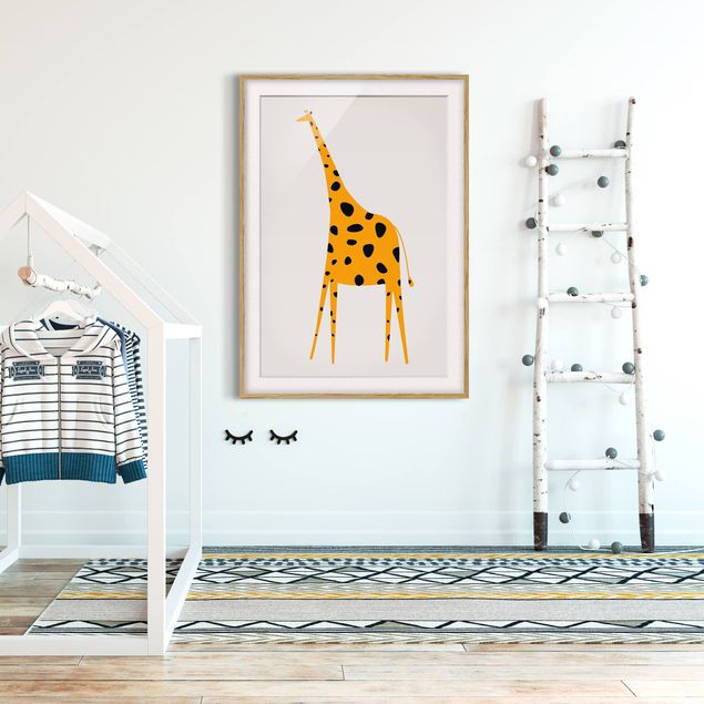 Bild mit Rahmen - Gelbe Giraffe - Hochformat