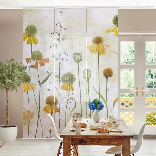 Schiebegardinen Set - Zarte Helenium Blüten - Flächenvorhang
