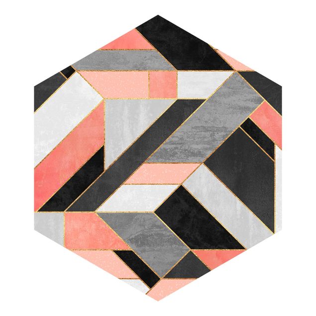 Hexagon Mustertapete selbstklebend - Geometrie Rosa und Gold