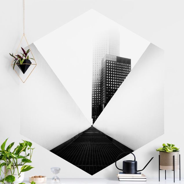 Hexagon Mustertapete selbstklebend - Geometrische Architekturstudie Schwarz-Weiß