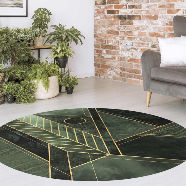 Moderner Teppich Geometrische Formen Smaragd Gold
