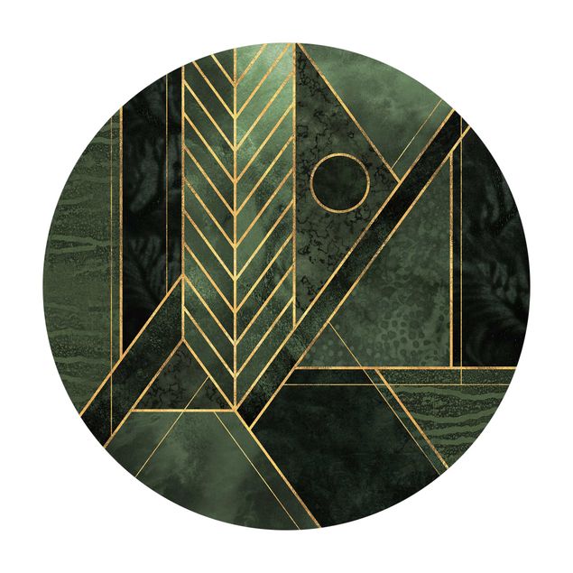 Runder Vinyl-Teppich - Geometrische Formen Smaragd Gold