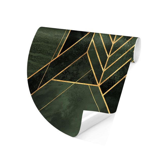Runde Tapete selbstklebend - Geometrische Formen Smaragd Gold