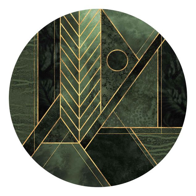Runde Tapete selbstklebend - Geometrische Formen Smaragd Gold