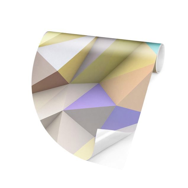 Runde Tapete selbstklebend - Geometrische Pastell Dreiecke in 3D