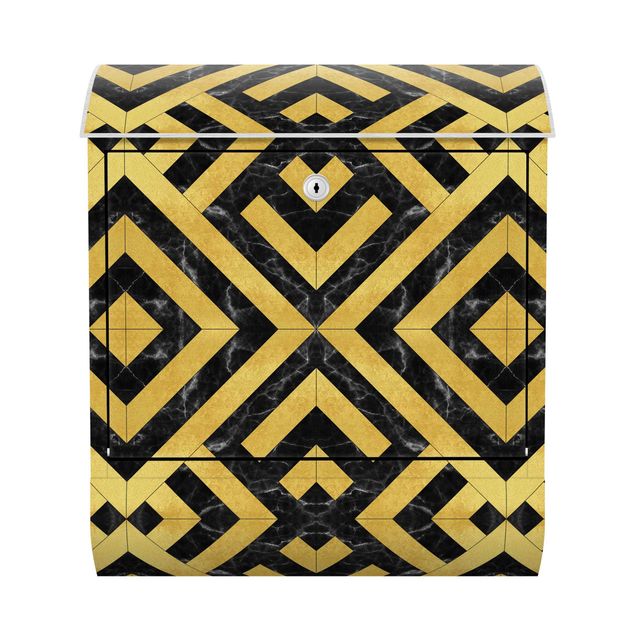 Briefkasten - Geometrischer Fliesenmix Art Deco Gold Schwarzer Marmor