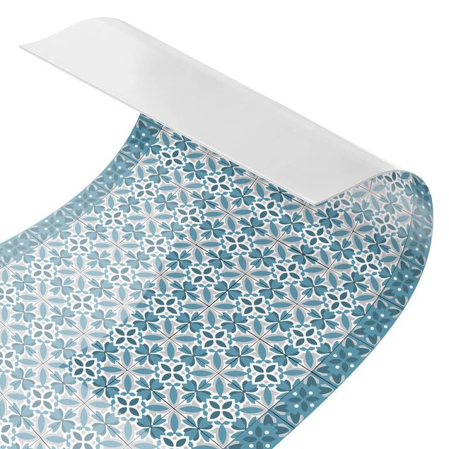 Küchenrückwand - Geometrischer Fliesenmix Blüte Blaugrau
