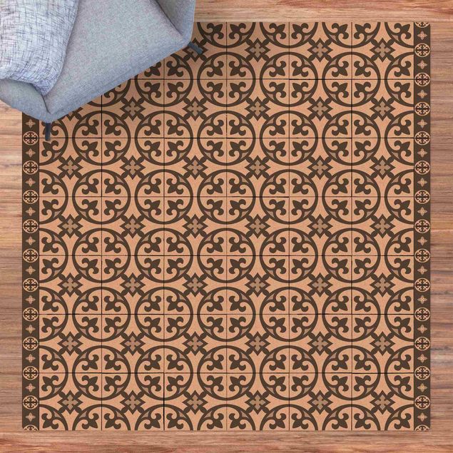 Moderner Teppich Geometrischer Fliesenmix Kreise Grau