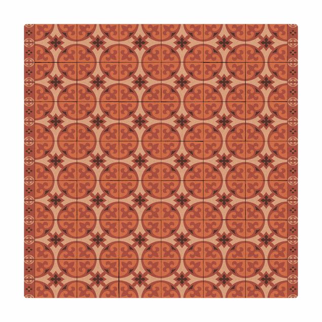 Kork-Teppich - Geometrischer Fliesenmix Kreise Orange - Quadrat 1:1