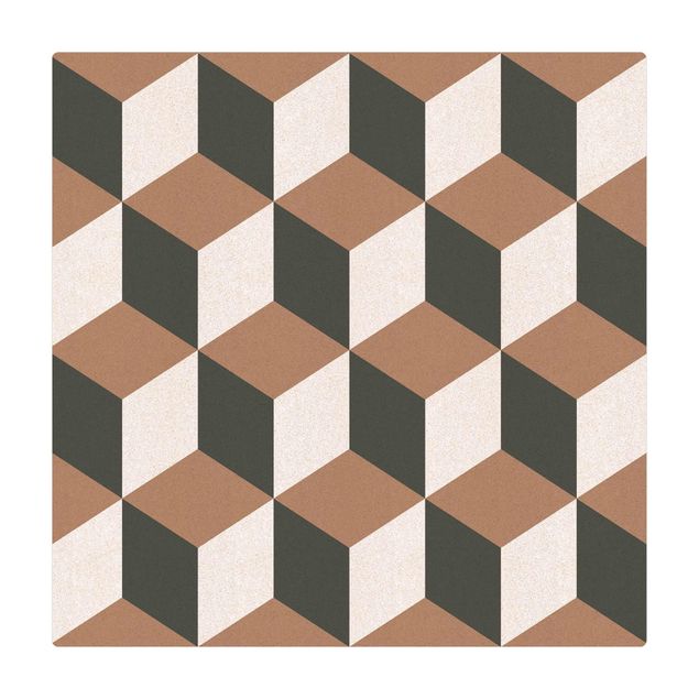 Kork-Teppich - Geometrischer Fliesenmix Würfel Blaugrau - Quadrat 1:1