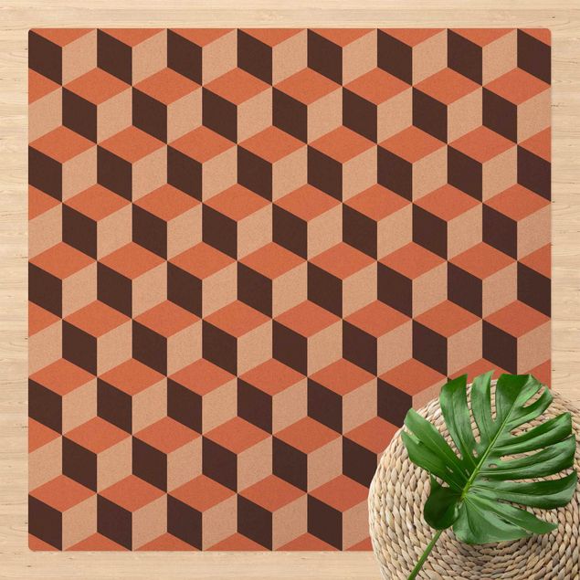 Teppich modern Geometrischer Fliesenmix Würfel Orange