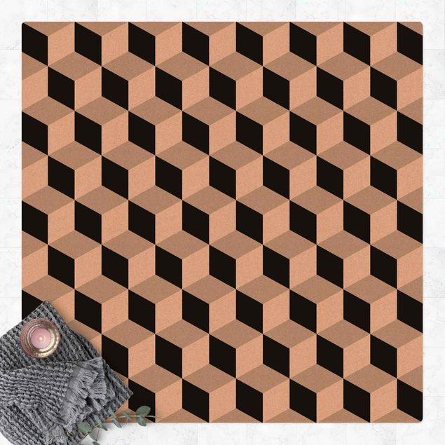 Moderne Teppiche Geometrischer Fliesenmix Würfel Schwarz