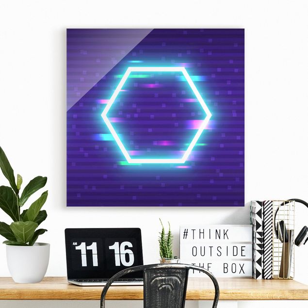 Glas Magnettafel Geometrisches Hexagon in Neonfarben
