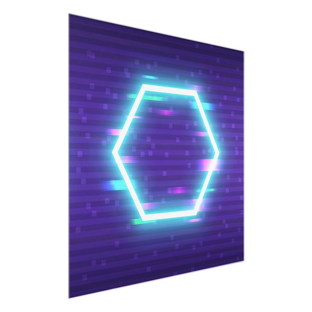 Glasbild - Geometrisches Hexagon in Neonfarben - Quadrat