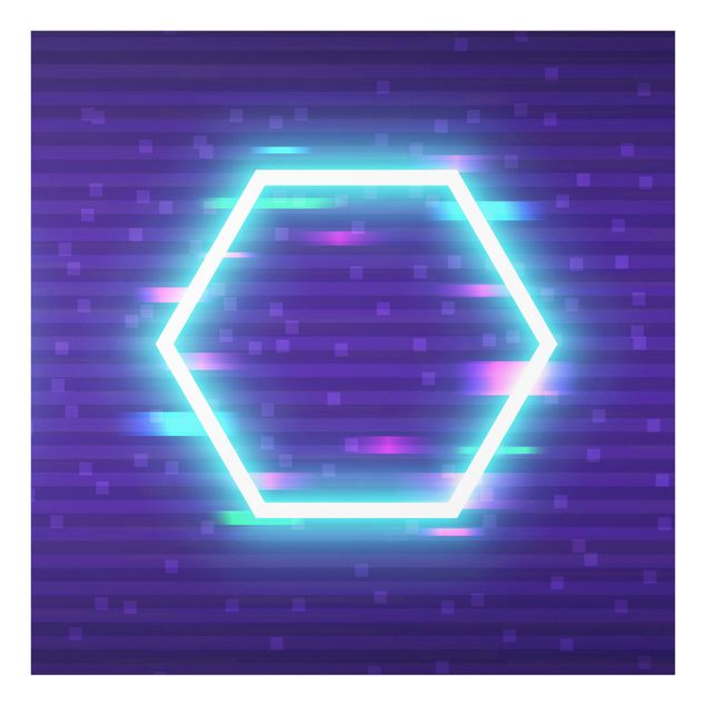Glasbild - Geometrisches Hexagon in Neonfarben - Quadrat