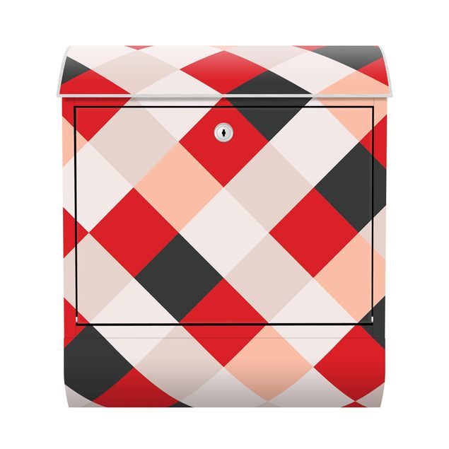 Briefkasten - Geometrisches Muster gedrehtes Schachbrett Rot