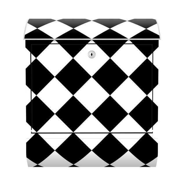 Briefkasten - Geometrisches Muster gedrehtes Schachbrett Schwarz Weiß