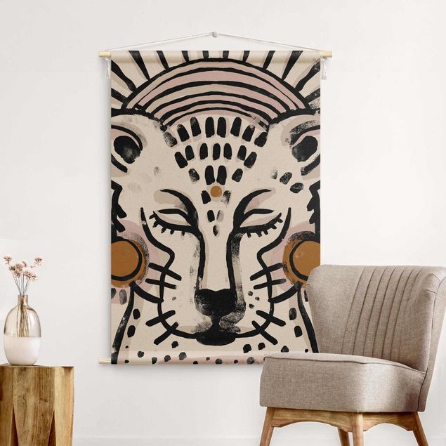 Wandbehang Stoffbild Gepard mit Perlenohrringen Illustration