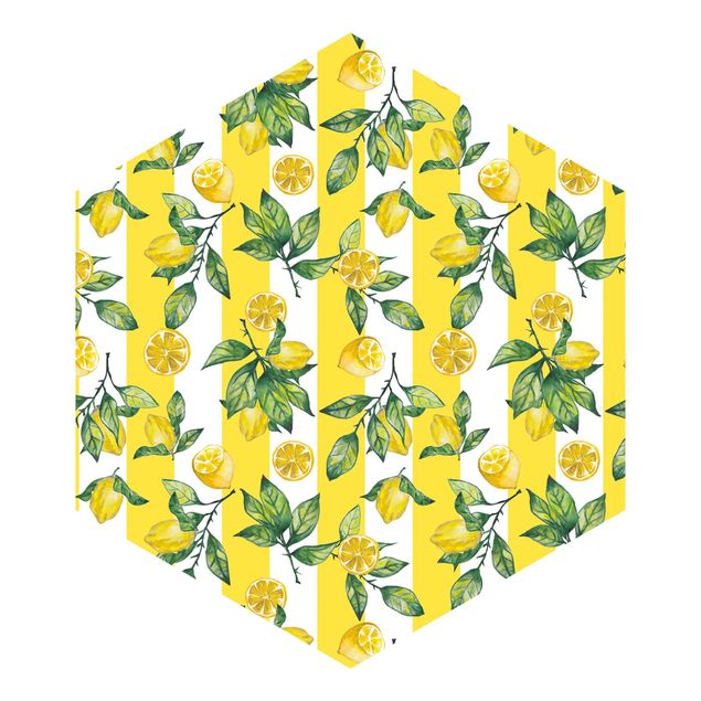 Hexagon Mustertapete selbstklebend - Gestreifte Zitronen