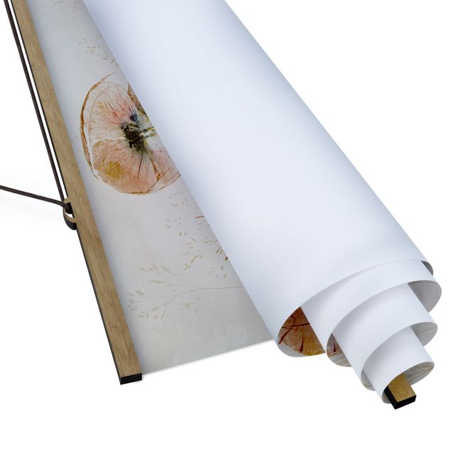 Stoffbild mit Posterleisten - Getrocknete Mohnblüten mit zarten Gräsern - Querformat 3:2