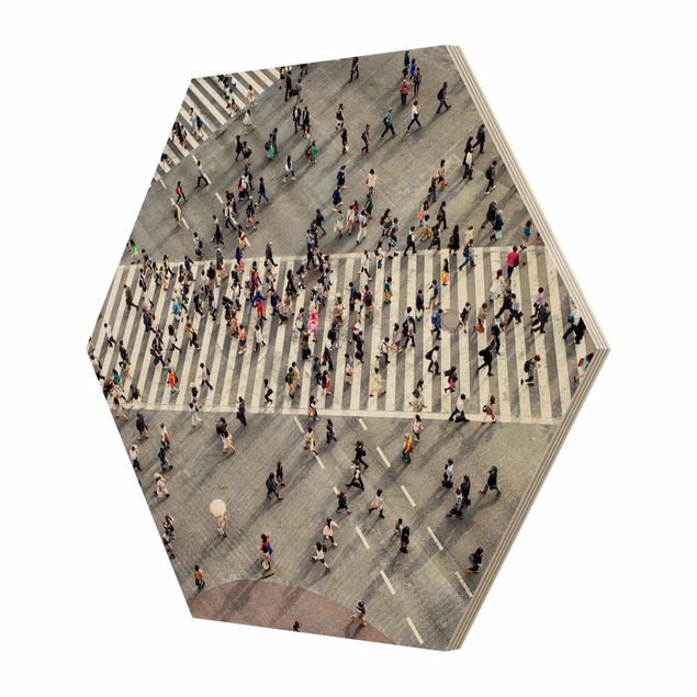 Hexagon Bild Holz - Shibuya Crossing in Tokio