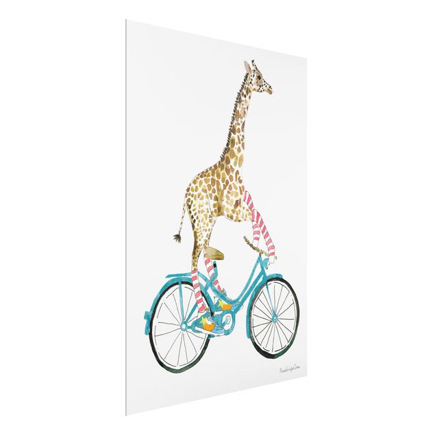 Glasbild - Giraffe auf Freudenfahrt II - Hochformat