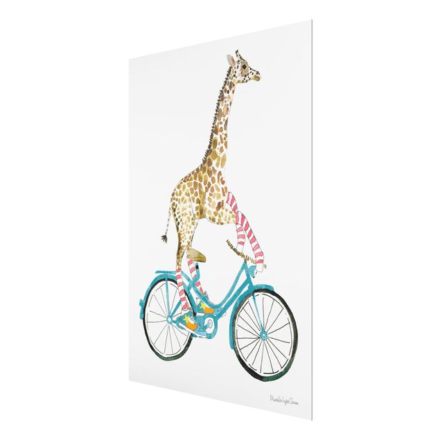 Glasbild - Giraffe auf Freudenfahrt II - Hochformat