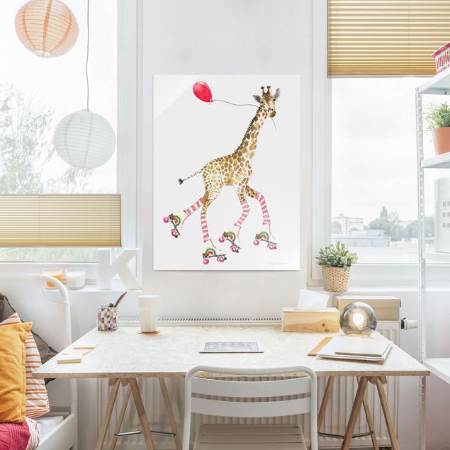 Glasbild - Giraffe auf Freudenfahrt - Hochformat